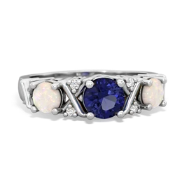 Lab Sapphire Hugs And Kisses 14K White Gold ring R5016