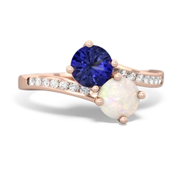 Lab Sapphire Channel Set Two Stone 14K Rose Gold ring R5303