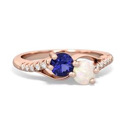 Lab Sapphire Infinity Pave Two Stone 14K Rose Gold ring R5285