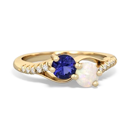 Lab Sapphire Infinity Pave Two Stone 14K Yellow Gold ring R5285