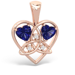 Lab Sapphire Celtic Trinity Heart 14K Rose Gold pendant P5331