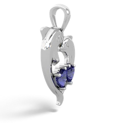 Lab Sapphire Dolphin Heart 14K White Gold pendant P5820