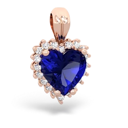 Lab Sapphire Sparkling Halo Heart 14K Rose Gold pendant P0391