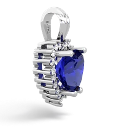 Lab Sapphire Sparkling Halo Heart 14K White Gold pendant P0391