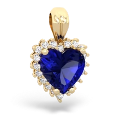 Lab Sapphire Sparkling Halo Heart 14K Yellow Gold pendant P0391