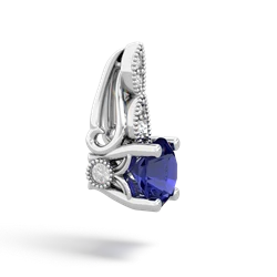 Lab Sapphire Antique Elegance 14K White Gold pendant P3100