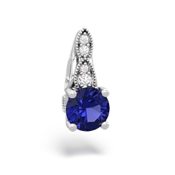 Lab Sapphire Antique Elegance 14K White Gold pendant P3100