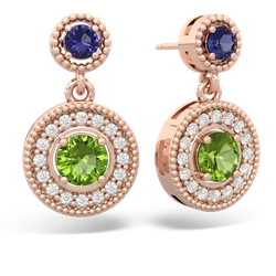 Lab Sapphire Halo Dangle 14K Rose Gold earrings E5319