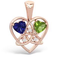 Lab Sapphire Celtic Trinity Heart 14K Rose Gold pendant P5331