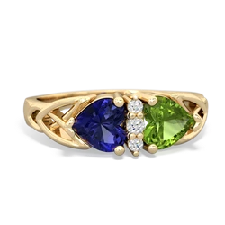 Lab Sapphire Celtic Knot Double Heart 14K Yellow Gold ring R5040