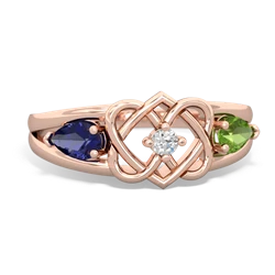 Lab Sapphire Hearts Intertwined 14K Rose Gold ring R5880