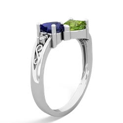 Lab Sapphire Snuggling Hearts 14K White Gold ring R2178