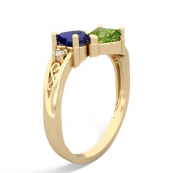 Lab Sapphire Snuggling Hearts 14K Yellow Gold ring R2178