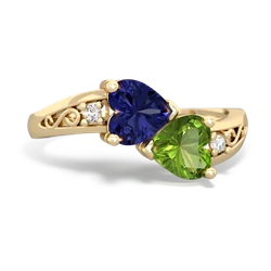 Lab Sapphire Snuggling Hearts 14K Yellow Gold ring R2178