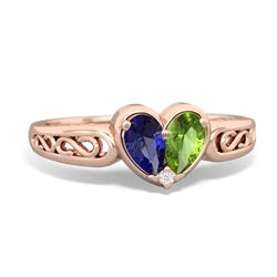 Lab Sapphire Filligree 'One Heart' 14K Rose Gold ring R5070