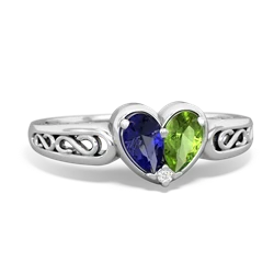 Lab Sapphire Filligree 'One Heart' 14K White Gold ring R5070