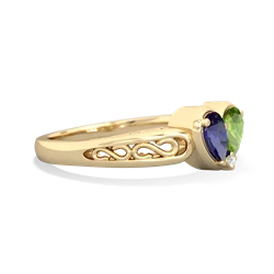 Lab Sapphire Filligree 'One Heart' 14K Yellow Gold ring R5070