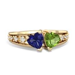 Lab Sapphire Heart To Heart 14K Yellow Gold ring R3342