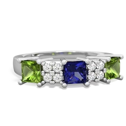 Lab Sapphire Three Stone Diamond Cluster 14K White Gold ring R2592