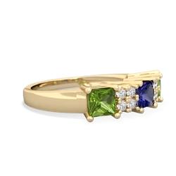 Lab Sapphire Three Stone Diamond Cluster 14K Yellow Gold ring R2592