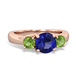 Lab Sapphire Three Stone Round Trellis 14K Rose Gold ring R4018