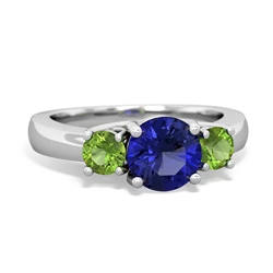 Lab Sapphire Three Stone Round Trellis 14K White Gold ring R4018