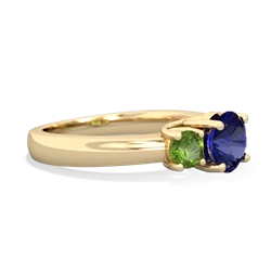 Lab Sapphire Three Stone Round Trellis 14K Yellow Gold ring R4018