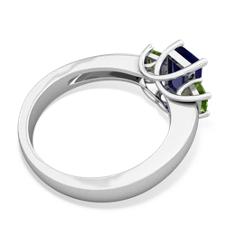 Lab Sapphire Three Stone Emerald-Cut Trellis 14K White Gold ring R4021