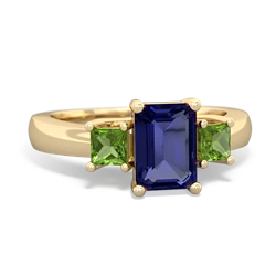 Lab Sapphire Three Stone Emerald-Cut Trellis 14K Yellow Gold ring R4021