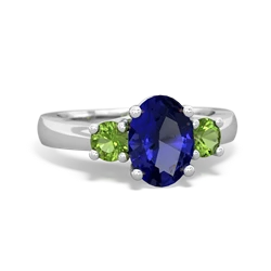 Lab Sapphire Three Stone Oval Trellis 14K White Gold ring R4024