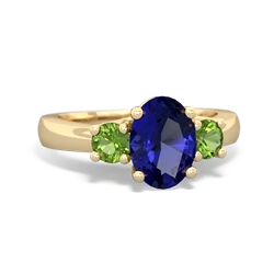 Lab Sapphire Three Stone Oval Trellis 14K Yellow Gold ring R4024