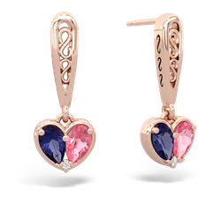 Lab Sapphire Filligree Heart 14K Rose Gold earrings E5070