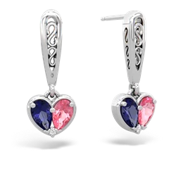 Lab Sapphire Filligree Heart 14K White Gold earrings E5070