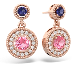 Lab Sapphire Halo Dangle 14K Rose Gold earrings E5319