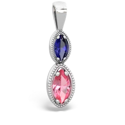 Lab Sapphire Antique-Style Halo 14K White Gold pendant P5700