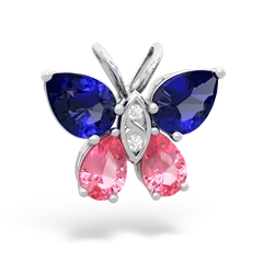 Lab Sapphire Butterfly 14K White Gold pendant P2215