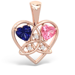 Lab Sapphire Celtic Trinity Heart 14K Rose Gold pendant P5331