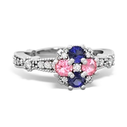 Lab Sapphire Sparkling Tiara Cluster 14K White Gold ring R26293RD