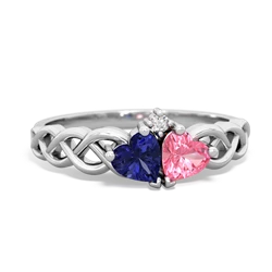 Lab Sapphire Heart To Heart Braid 14K White Gold ring R5870