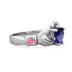 Lab Sapphire Claddagh Keepsake 14K White Gold ring R5245