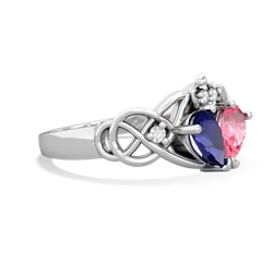 Lab Sapphire 'One Heart' Celtic Knot Claddagh 14K White Gold ring R5322