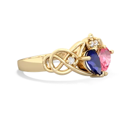 Lab Sapphire 'One Heart' Celtic Knot Claddagh 14K Yellow Gold ring R5322