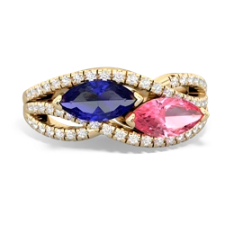 Lab Sapphire Diamond Rivers 14K Yellow Gold ring R3070