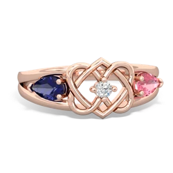 Lab Sapphire Hearts Intertwined 14K Rose Gold ring R5880