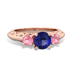 Lab Sapphire Art Deco Eternal Embrace Engagement 14K Rose Gold ring C2003