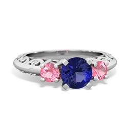 Lab Sapphire Art Deco Eternal Embrace Engagement 14K White Gold ring C2003