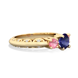 Lab Sapphire Art Deco Eternal Embrace Engagement 14K Yellow Gold ring C2003