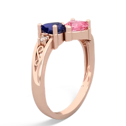 Lab Sapphire Snuggling Hearts 14K Rose Gold ring R2178