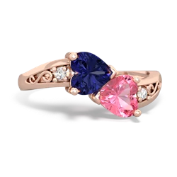 Lab Sapphire Snuggling Hearts 14K Rose Gold ring R2178