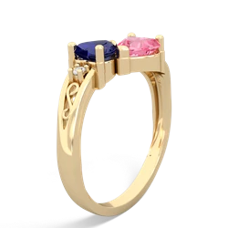 Lab Sapphire Snuggling Hearts 14K Yellow Gold ring R2178